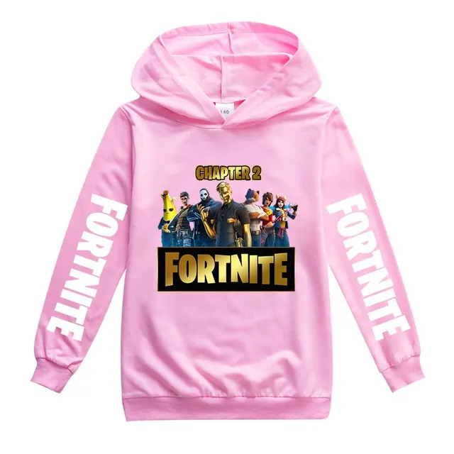 Detská mikina s kapucňou s potlačou Fortnite na rukávoch a hrudi