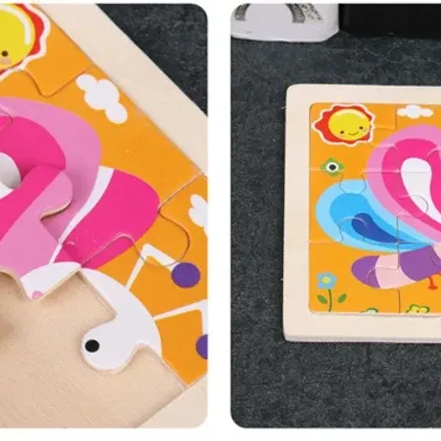 Wooden puzzle for children 11x11 cm: Vehicles, Pets, Cartoons, Montessori teaching toys for children