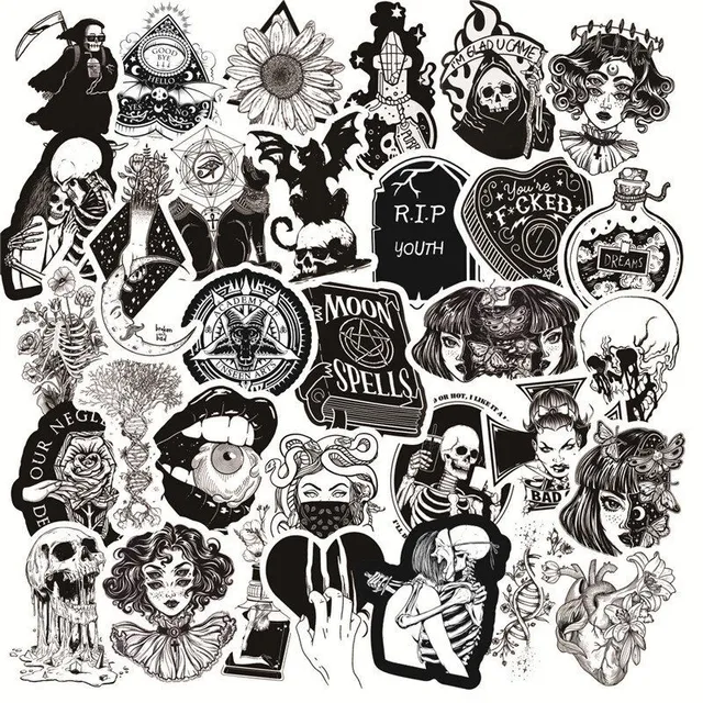 Black and white stickers 50 pcs E97