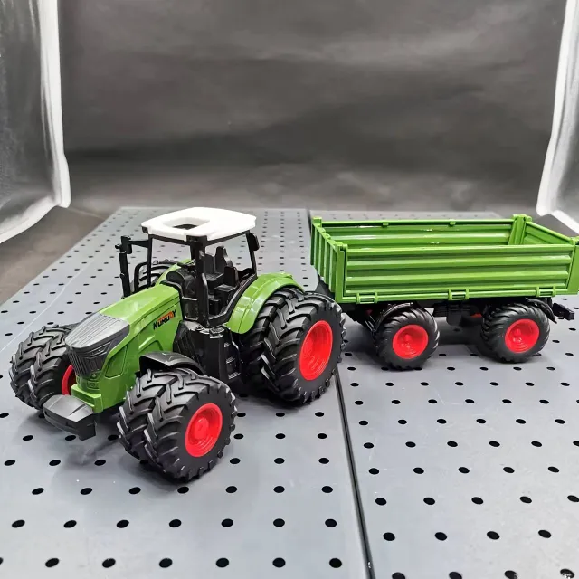 Large tractor on farm with trailer - realistic set of tractor on farm