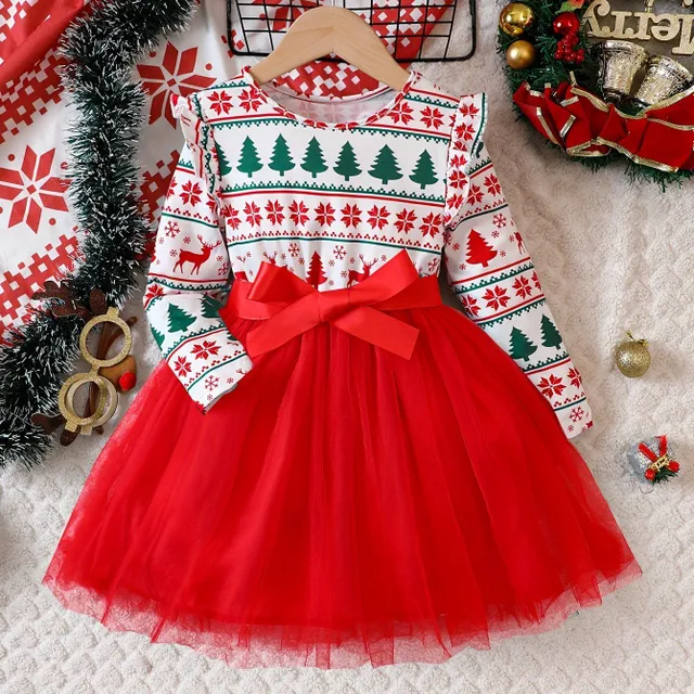 Robe tutu de Noël pour filles avec tulle et manches longues - robe élégante et festive pour filles