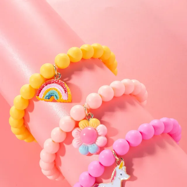 Children's set of color bracelets 3 pcs - unicorn, flower and rainbow