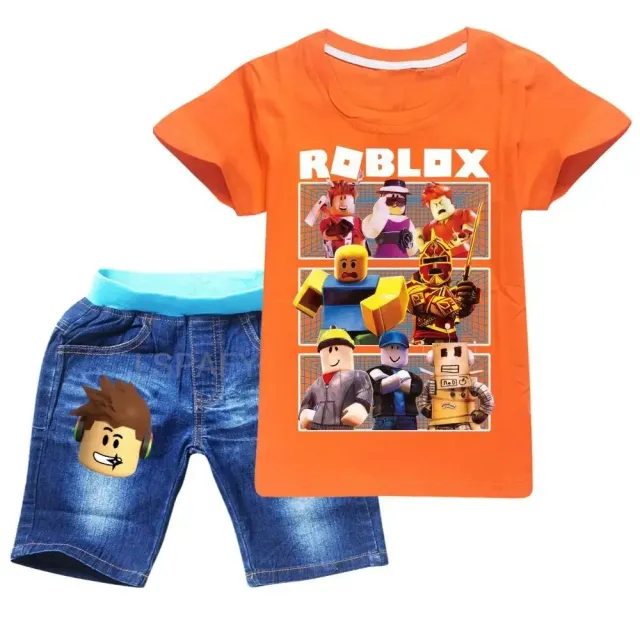 Ensemble de vêtements pour garçon - T-shirt à manches courtes et shorts avec imprimés des personnages préférés du jeu ROBLOX