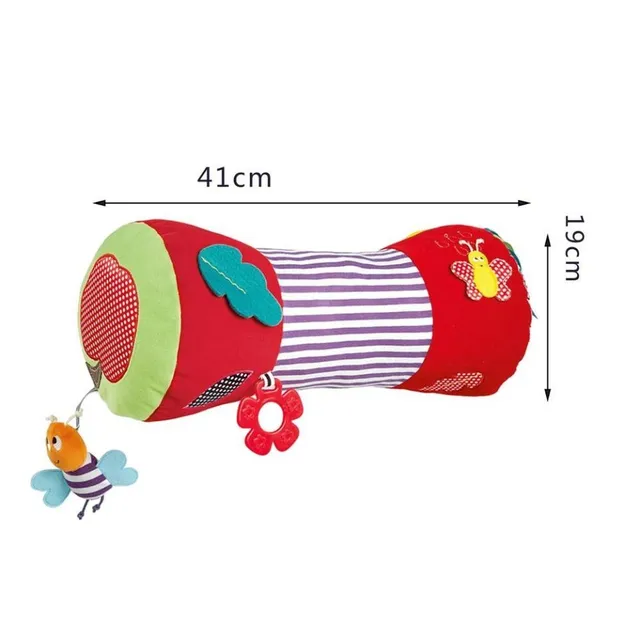 Tin cylinder with soft pillow and suspended toys