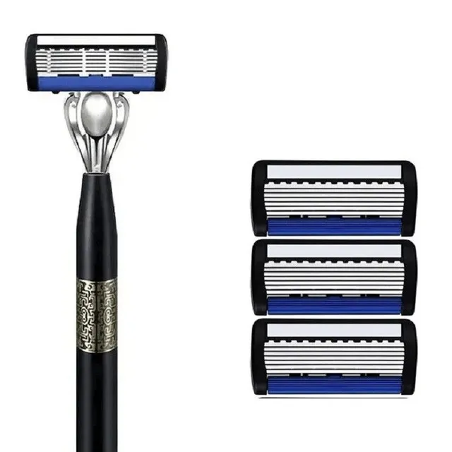 Manual men's razor with seven-layer replaceable heads Metal handle with three replaceable stainless steel blades