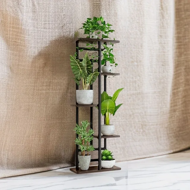 Elegantný kovový stojan na kvety - viac políc pre rastliny - dekoratívny skladový priestor - záhrada, terasa, balkón, interiér