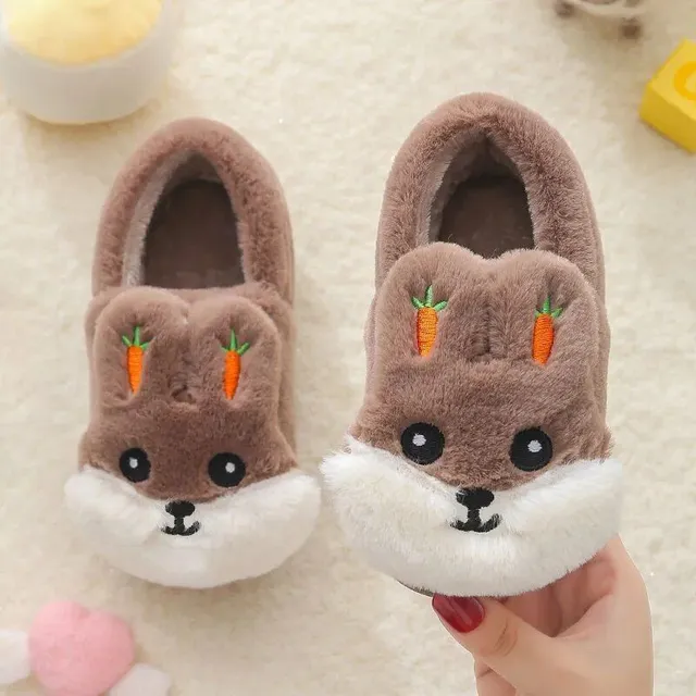 Children's winter home slippers with rabbit motif and impenetrable sole for girls and boys