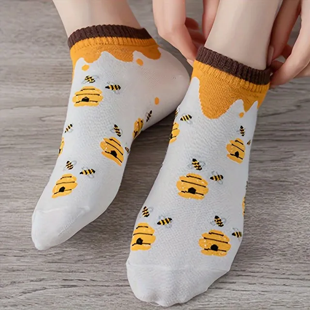 Cute bee socks for ankles - 5 pairs, comfortable and breathable