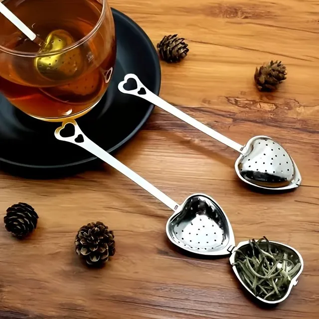 Practical tea sieve in the shape of a heart made of stainless steel with comfortable handle