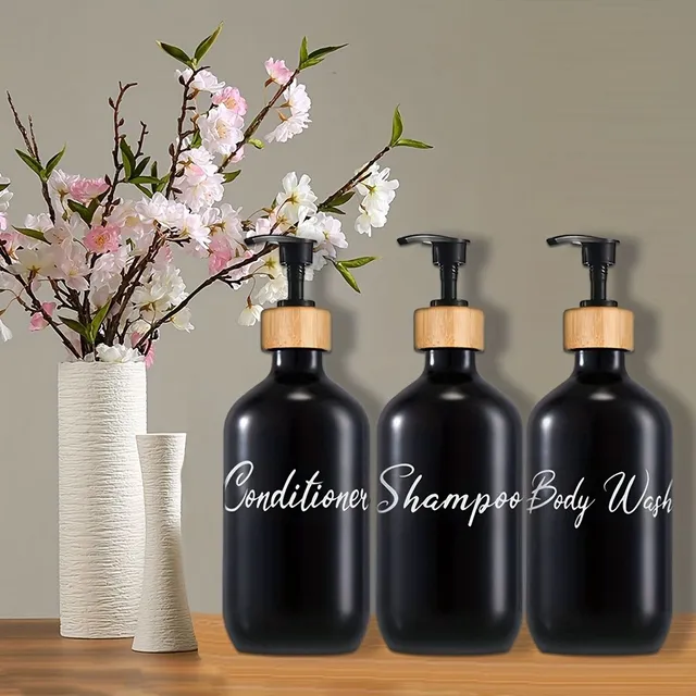 Black dispensers for shower gel, shampoo and conditioner