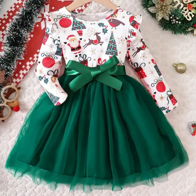 Christmas girls Tutu dress with tulle and long sleeves - elegant and festive dress for girls