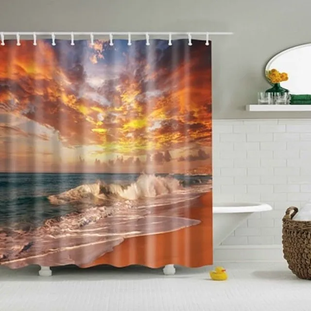 Shower curtain with sunset motif