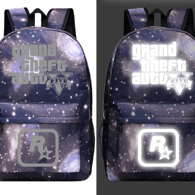 Grand Theft Auto 5 canvas backpack for teenagers Gray Reflective