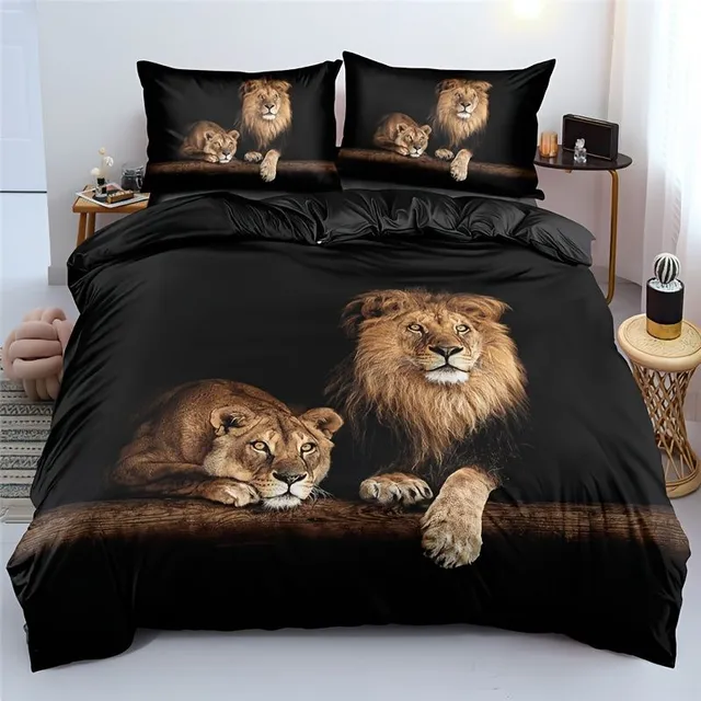 Comfortable polish kit with lion motifs - 1x blanket coating + 1/2x pillowcase (without filling) - bedroom and guest room