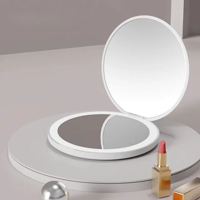 Practical small travel folding mirror with LED light on USB charging