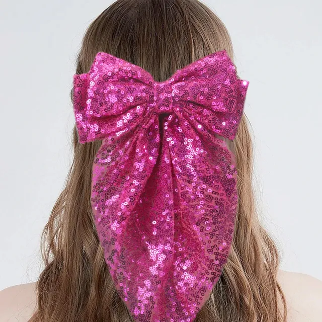 Designer decorative hair bow with sewn sequins - several color and cut variants