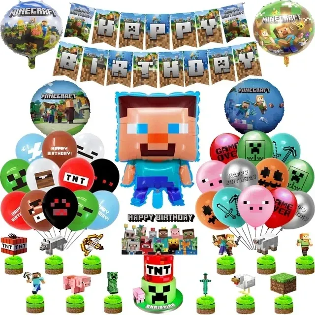 Set of birthday balloons for children in themes of popular characters from Minecraft