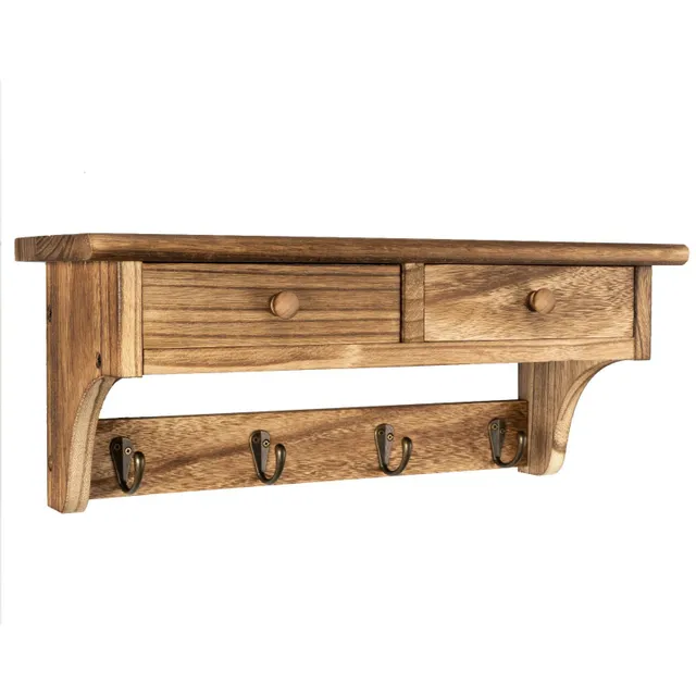 Coat rack Emfogo - rustic wooden with hooks and shelves