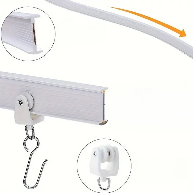 Bendable shower curtain rail, side mounted 2in1 double fixed/straight dual purpose rail