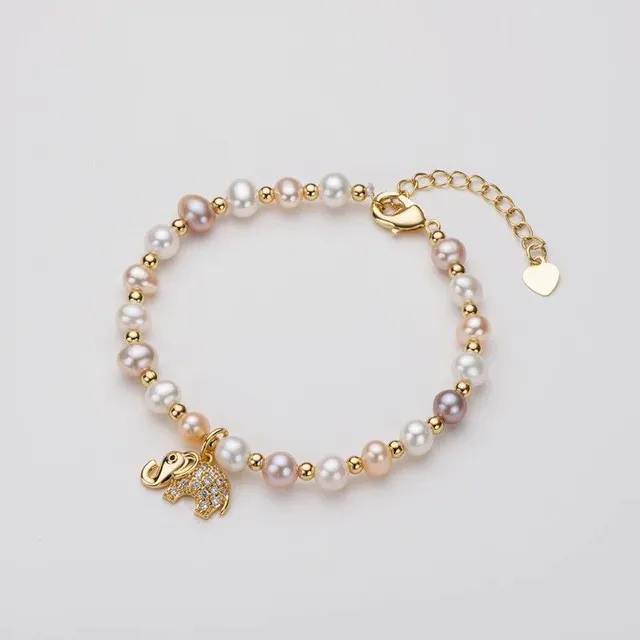 Women's pearl bracelet with elephant