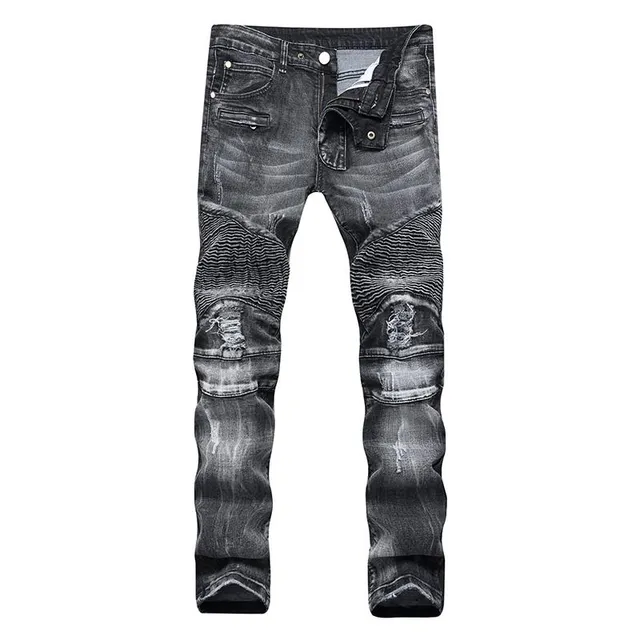 Pánské módní džíny Slim Fit Elastic Ripped Jeans