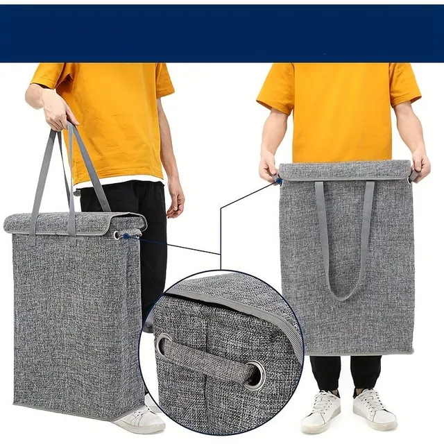 Tenký práčovný košík s vrchnákom - tenký a vysoký kôš pre práčovňu s rukoväťou - nepremokavý kôš pre špinavú bielizeň z ľanovej tkaniny