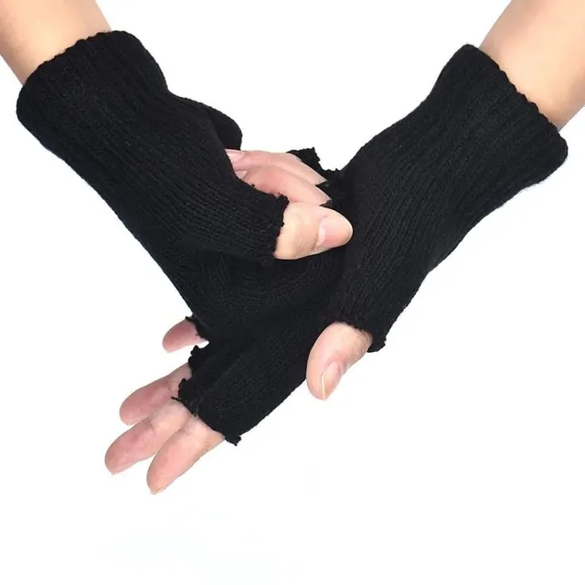 Women's knitted fingerless gloves - Black