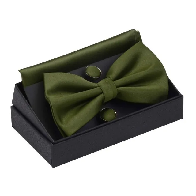 Men's bow tie, handkerchief and cufflinks