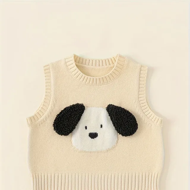 Baby vest with application of cute dog made of soft acrylic