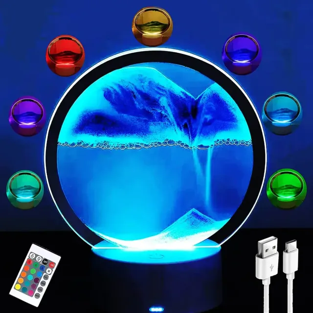 3D image with moving sand in circular frame with backlight and remote control