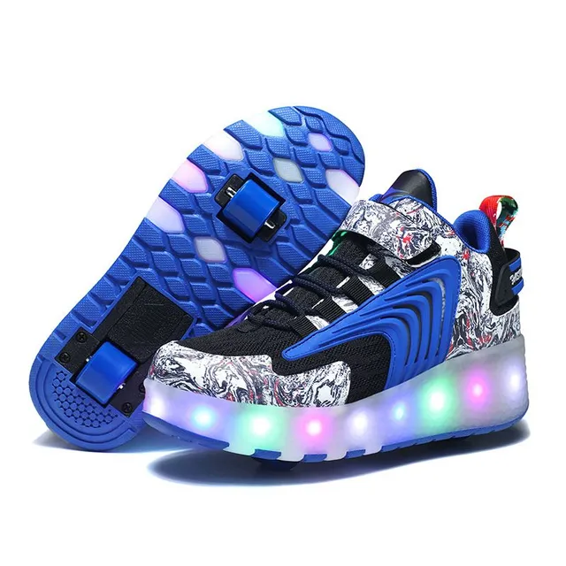 Nowoczesne dziecięce podświetlane buty LED z kółkami 36 dj026-blue