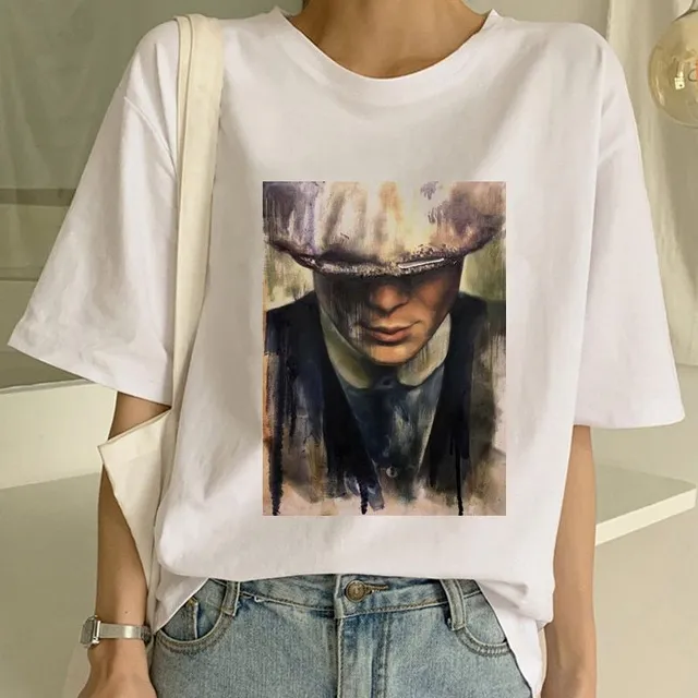 Tricou oversize pentru femei cu mânecă scurtă și imprimeu Peaky Blinders