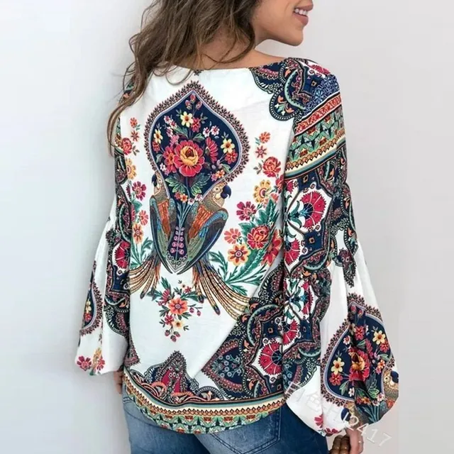 Women's Boho blouse with print and balloon sleeves Samantha