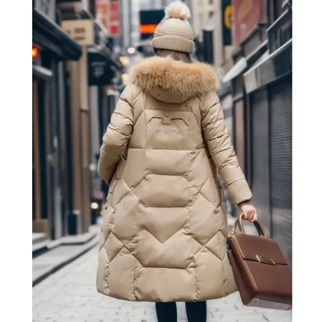 Women's stylish long winter quilted jacket with fur - various colours