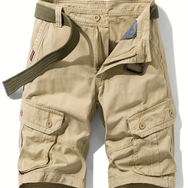 Men's loose cotton shorts with drawstring and button pockets - ideal for summer (belt not included)