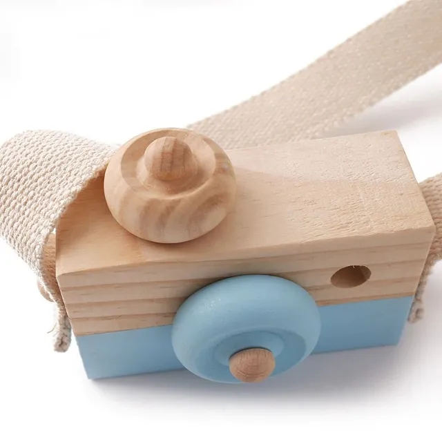 Wooden camera with strap