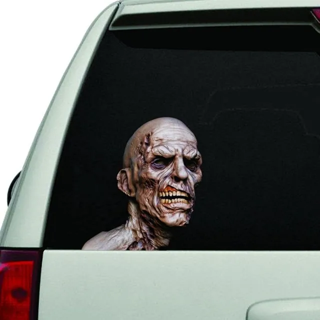 Funny sticker on a car with zombie motif
