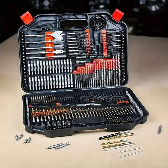 Set de 246 bucăți de burghie cu cutie de depozitare, burghie spiralate HSS, burghie acoperite cu titan pentru lemn și metal pentru tăiere, găurire și polizare