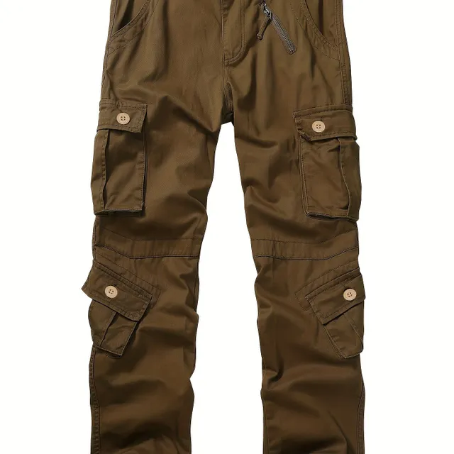 Male casual cargo pants with 8 pockets - military camouflage, comfortable for work and leisure