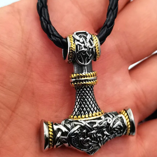 Thor Hammer Pendant with Leather Chain