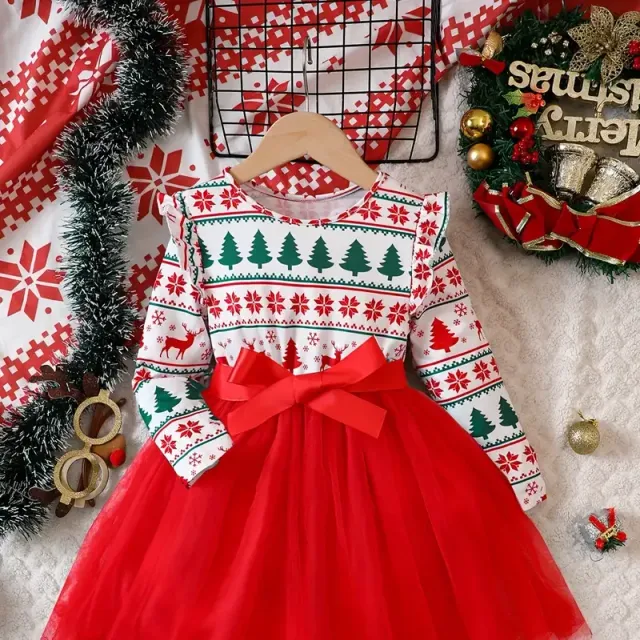 Christmas girls Tutu dress with tulle and long sleeves - elegant and festive dress for girls