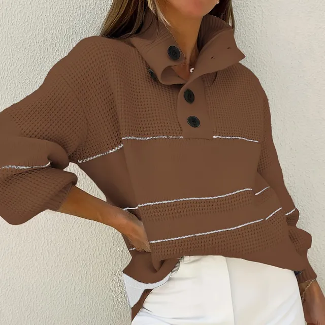 Elegant striped sweater with turtleneck in autumn and winter