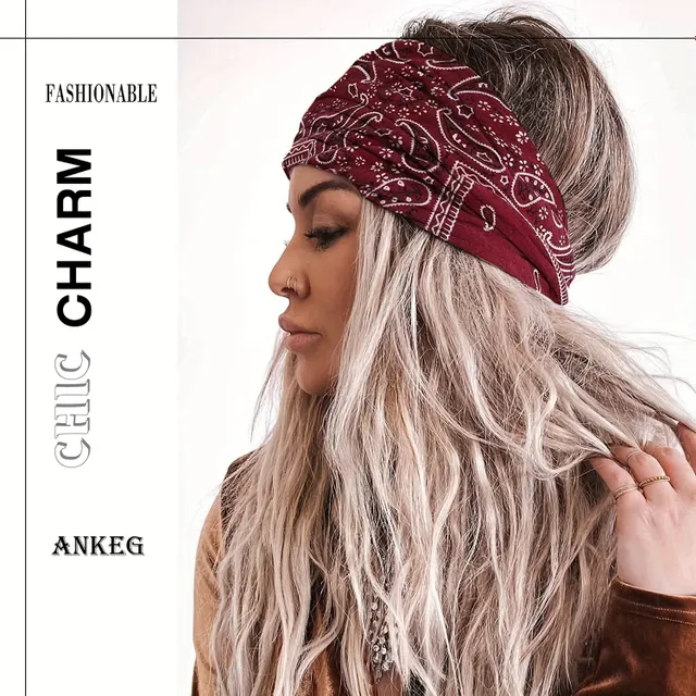 Women's boho headband with paisley pattern - stretchable and elegant for sport and common wearing