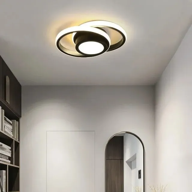 LED ceiling lamp with 3 colours of light 32 W Modern dimmable chandelier in the shape of two circles Minimalist chandelier with switching color temperature 27 x 20 x 6 cm