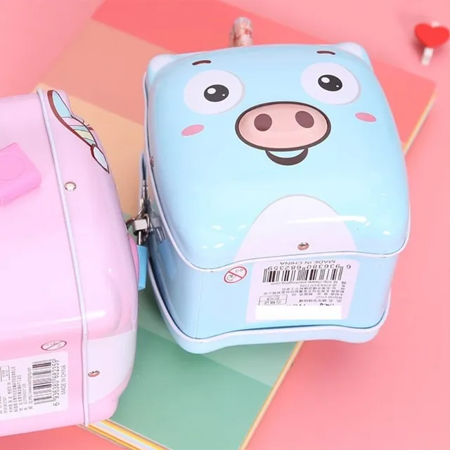 Children's portable cash box in a cute piggy bank shape