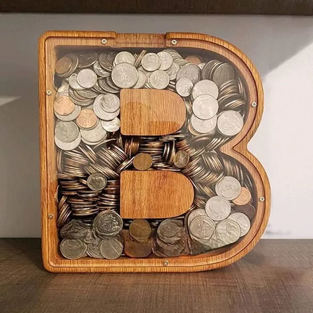 Luxury wooden letter-shaped cash box with glass front