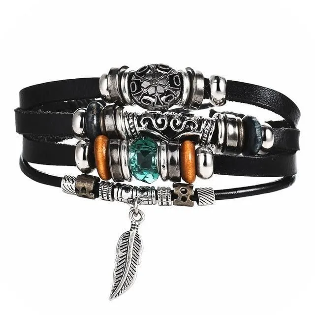 Men's leather bracelet set