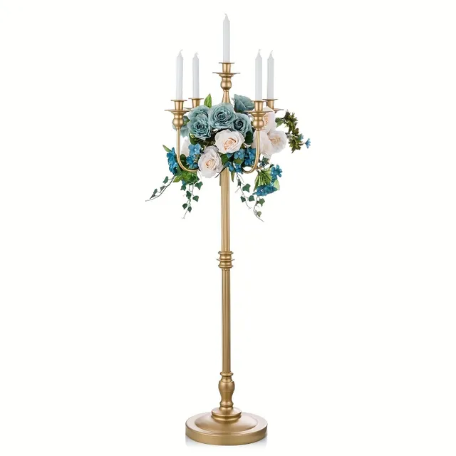 1pcs Golden Candlelight For Decoration Wedding Events, 127.0 Cm High Candlelight On the Floor, Metal 5arm Candlelight On Candle Central Decoration For 5 Candlesticks Party, Wedding Street Home Decoration