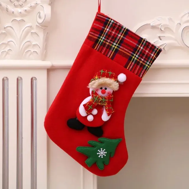1 pc Christmas stocking with print Snowman, Santa Claus, Elka or Bear Style eight 28