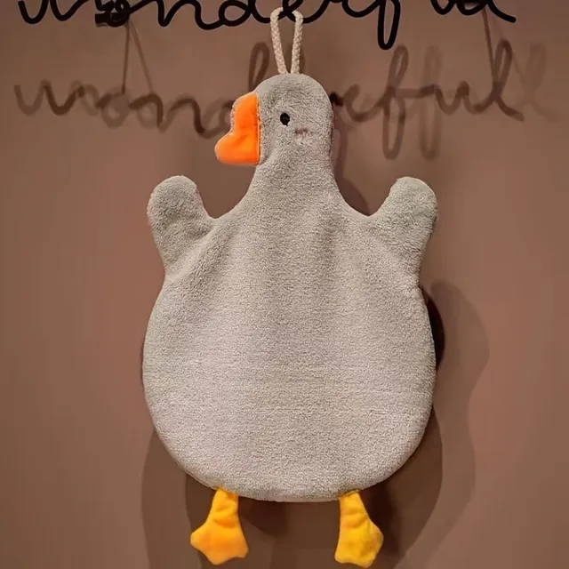 Very absorbent, strong, hanging towel with a picture of a coral velure duck